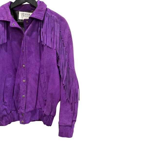 Vintage Firenze Santa Barbara Purple Fringe Western Bomber Suede Jacket Large - Picture 4 of 6